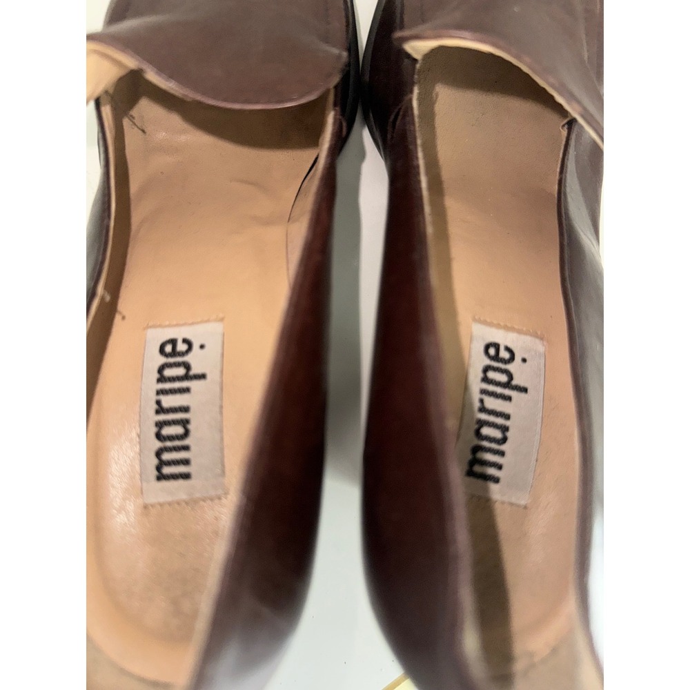 Maripe Dark Brown Leather Block Heel Loafers 90s Minimalist Pumps Size 8N - Picture 5 of 7
